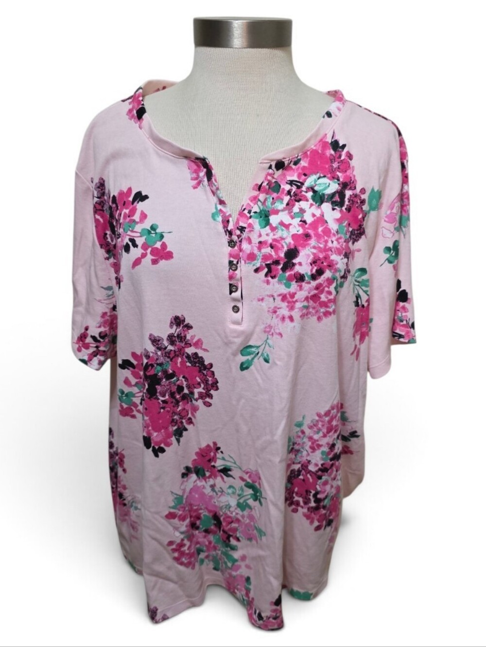 Karen Scott Floral Short Sleeve Henley Sz 3X
